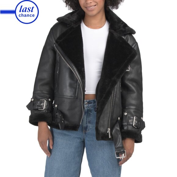 REBECCA MINKOFF Black Faux Shearling Overcoat - Picture 1 of 2